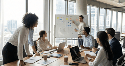 Team analyzing international expansion strategies