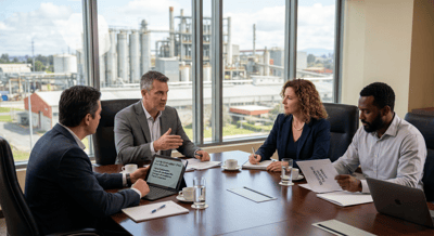 Directivos industriales analizando la cultura de integridad y ética en la selección de nuevas generaciones.