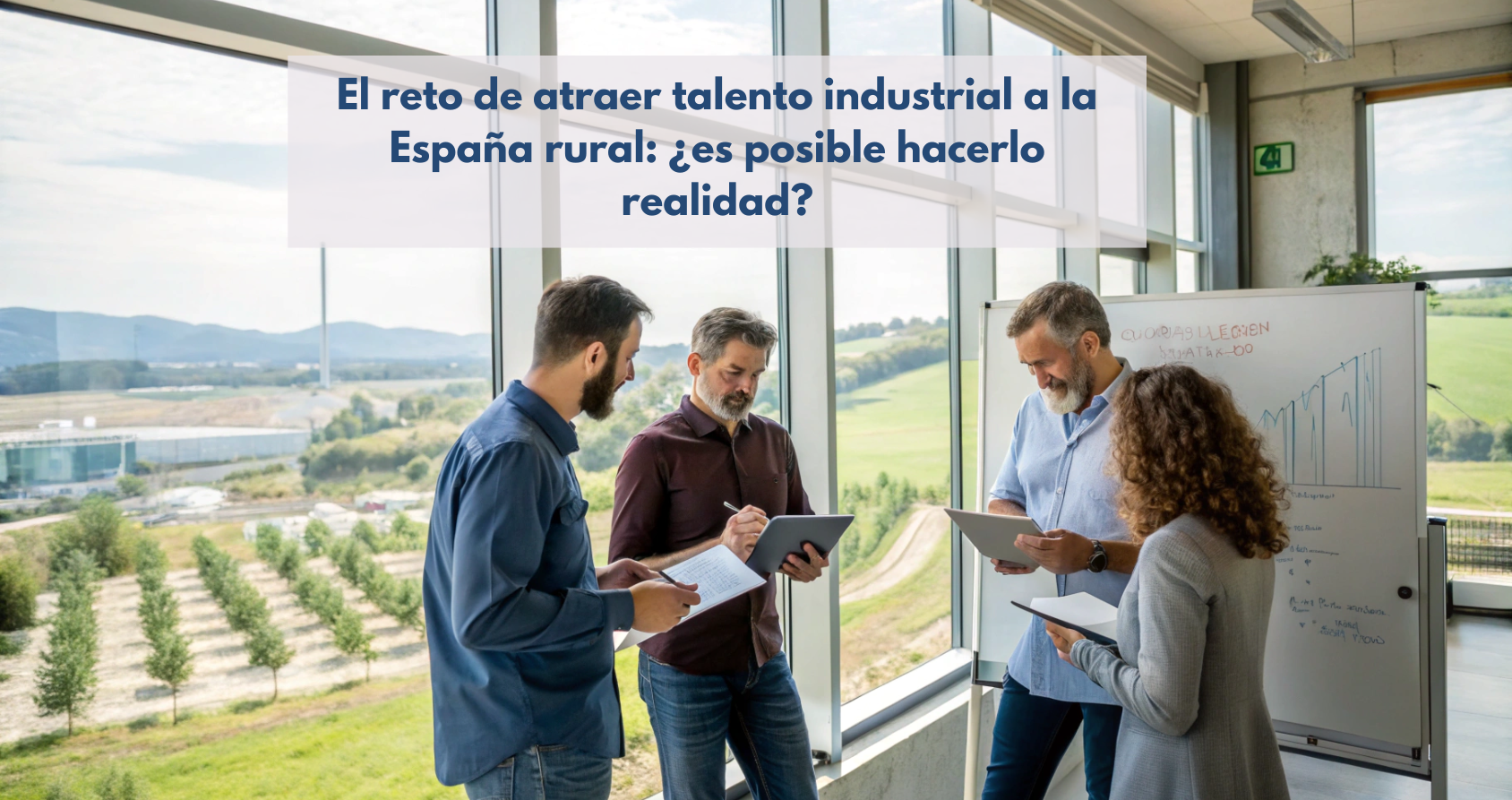 Profesionales de la industria trabajando en un entorno rural, destacando la conciliación entre empleo y calidad de vida.